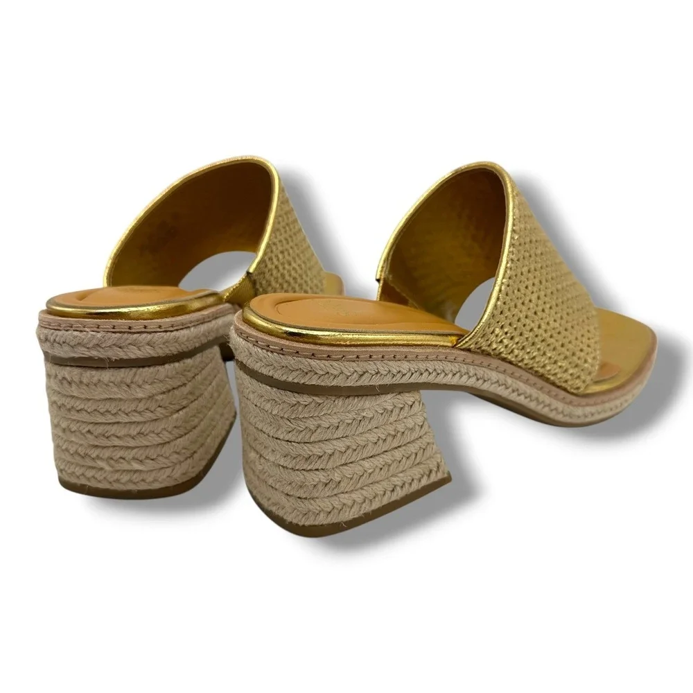 Sarto by Franco Sarto Ferrara2 Gold‎ Metallic Espadrille Block Heel Sandals 8.5M
